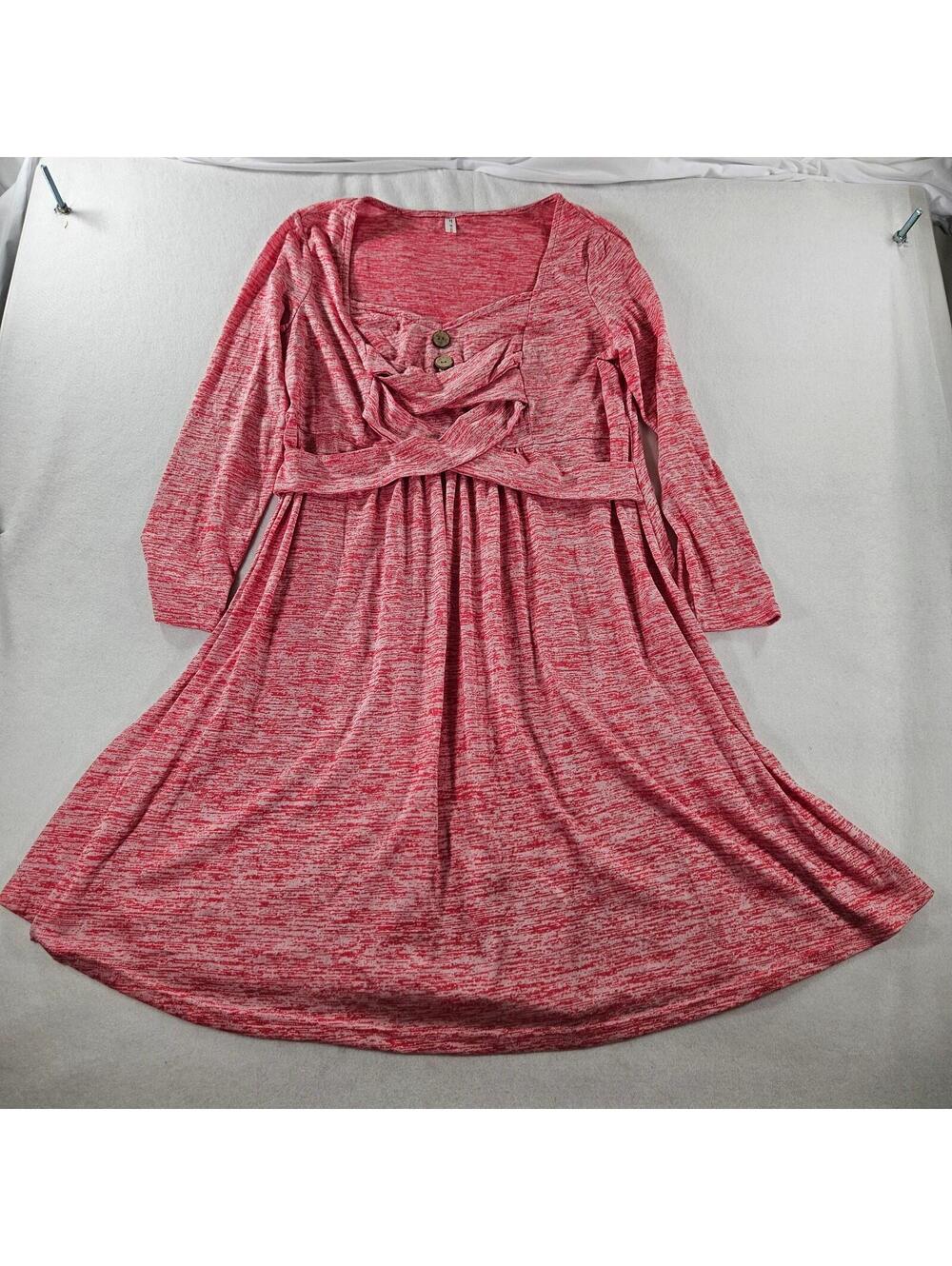 RoseGal Dress 2X Red Mottled Long Sleeve Lattice Front Criss Cross Wooden Button